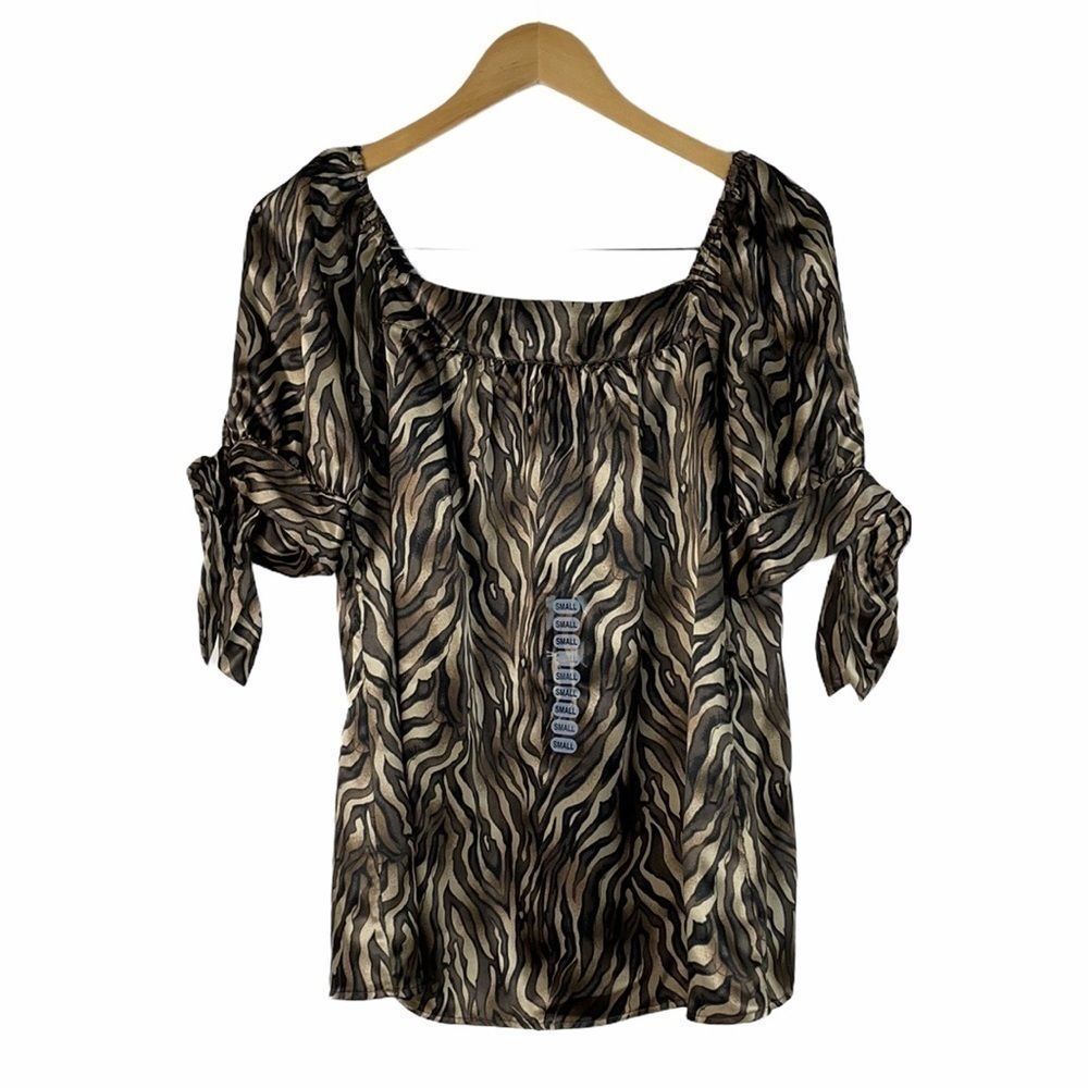 Allison Taylor Animal Print Tie Knot Sleeve Top S